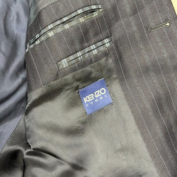 Kenzo Paris Blazer Striped Flannel Wool Sport Coat Navy Blue 3bt 44 R - Picture 7 of 9